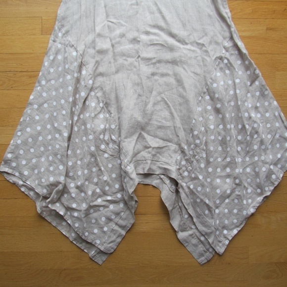 NWT Luca Vanucci 100% Linen Lagenlook Asymmetrical Hem Beige Dress Sz M - Picture 6 of 11